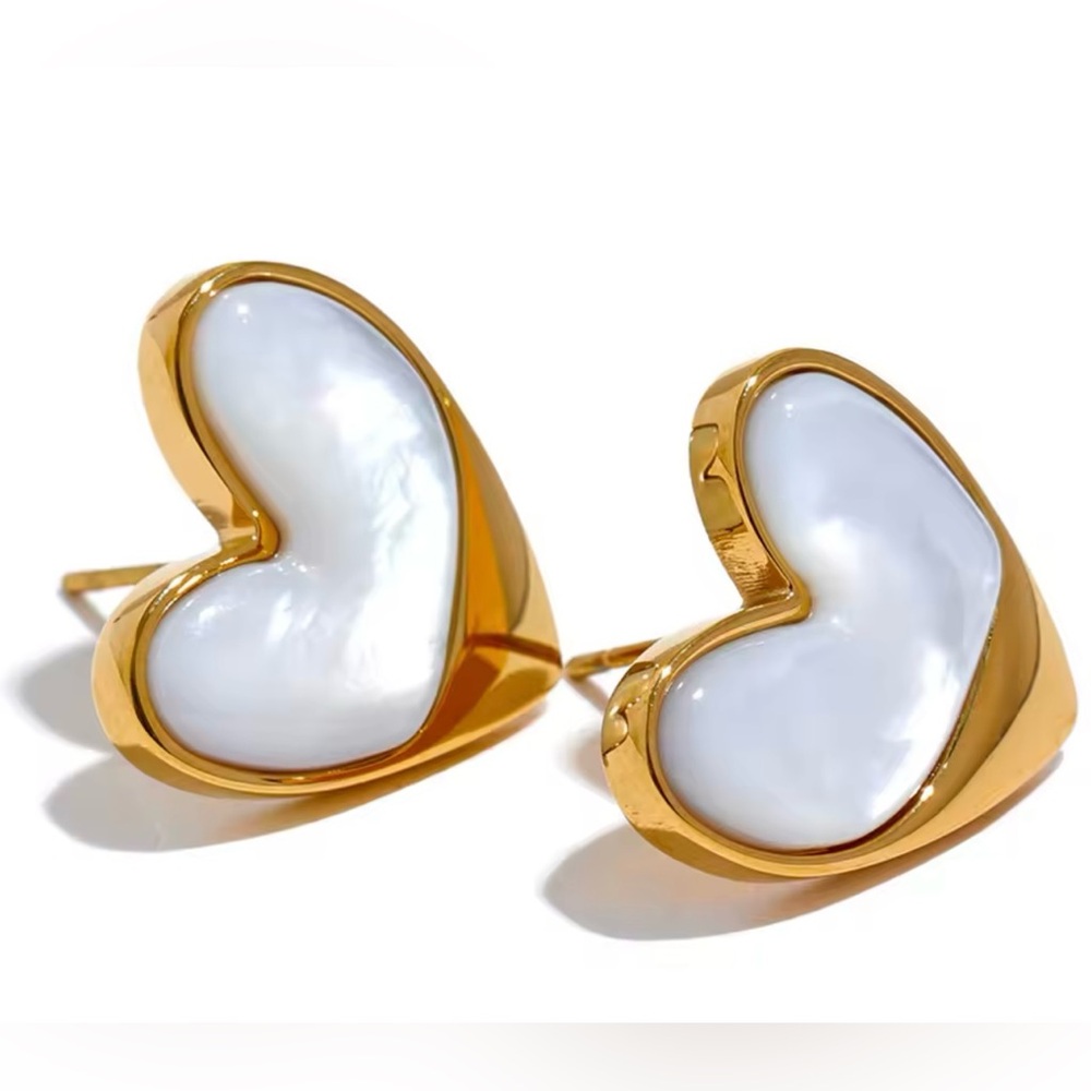 Stainless steel Gold and White Heart Earrings